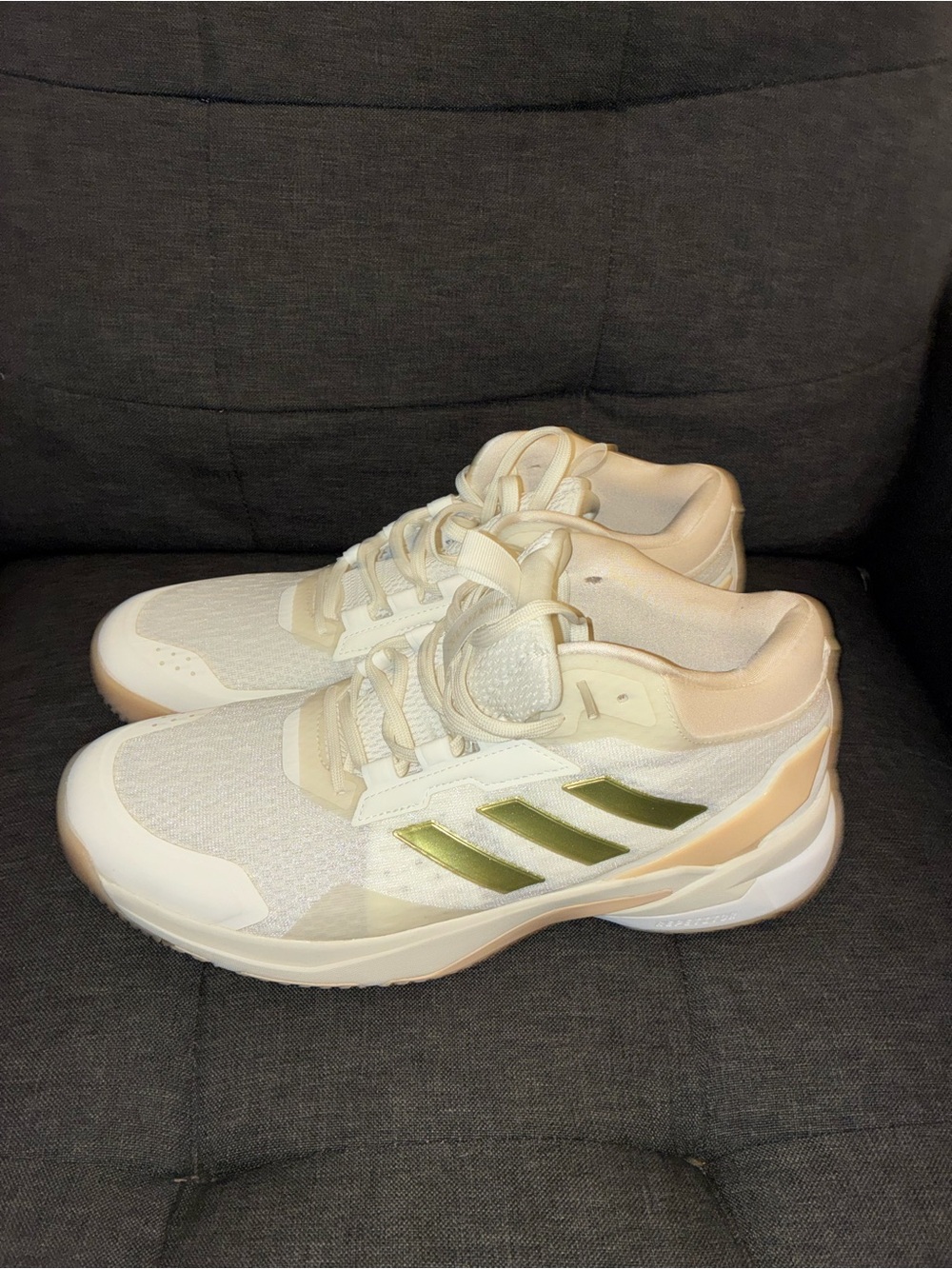 adidas Women's Cream Athletic Sneakers with Metallic Gold Stripes